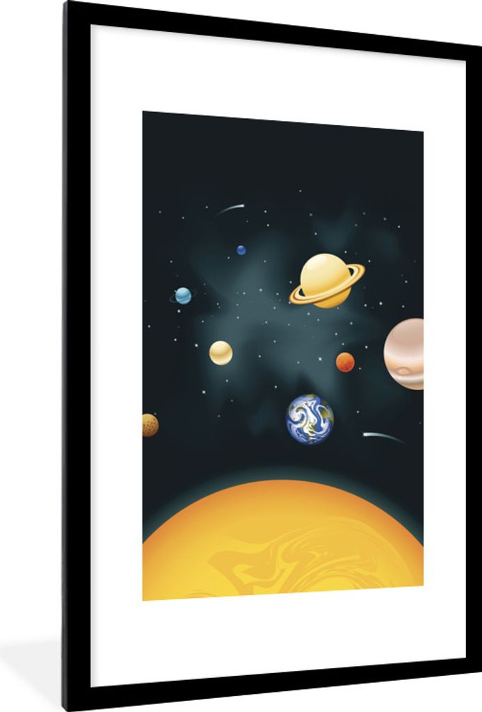 MuchoWow Gerahmtes Poster Eine Illustration des Sonnensystems mit unserem Planeten 60x90 cm - Poster mit Schwarzem Bilderrahmen Wandposter Rahmen...