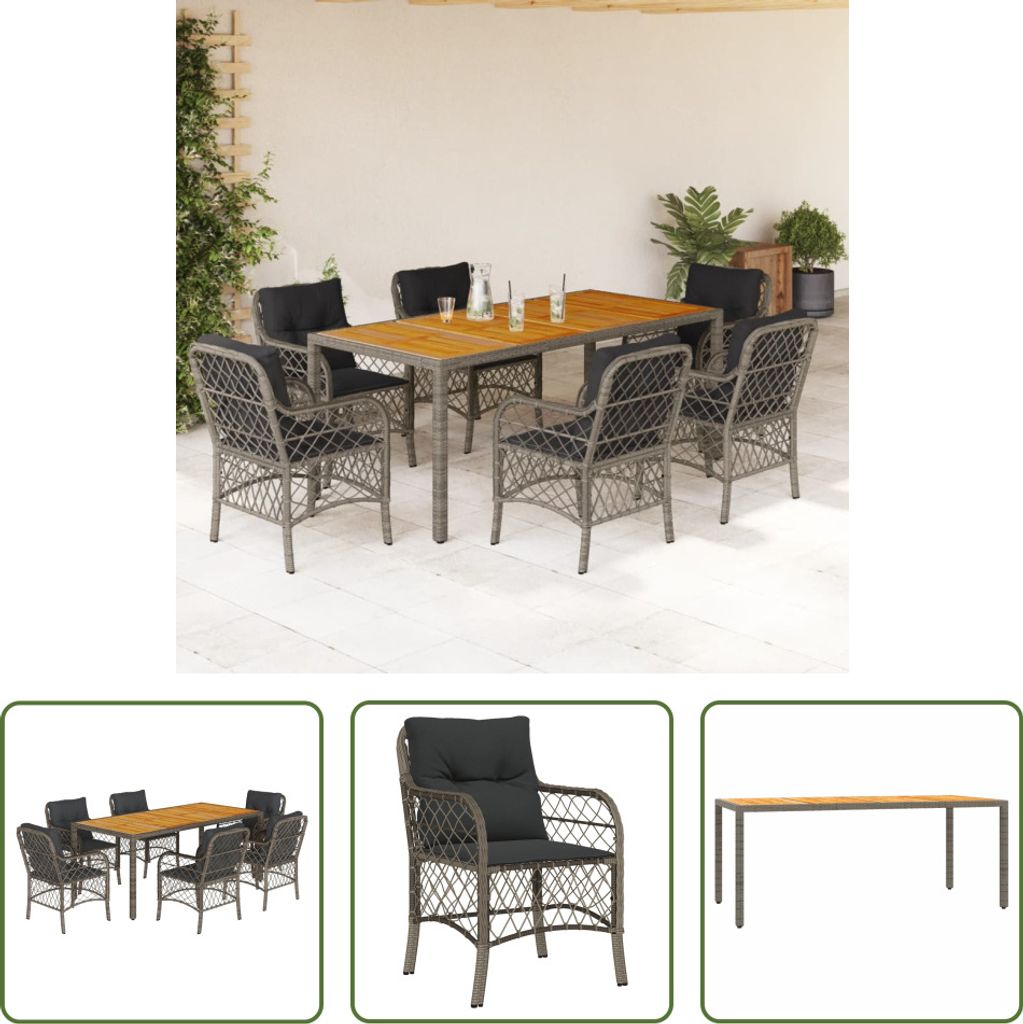 The Living Store 7-tlg. Garten-Essgruppe mit Kissen Grau Produktbild 