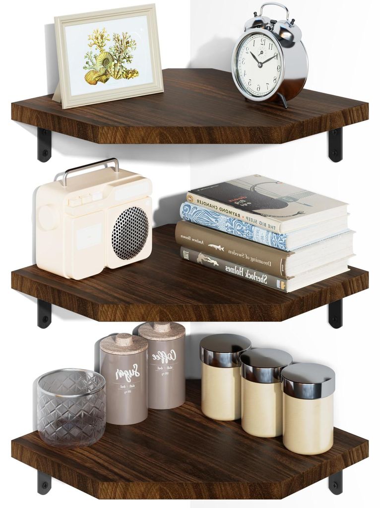 Eckwandregal, Holz, 3er-Set, schwebendes Hängeregal, Küchenregale für Schlafzimmer, Wohnzimmer, Büro, Badezimmer, Kinderzimmer