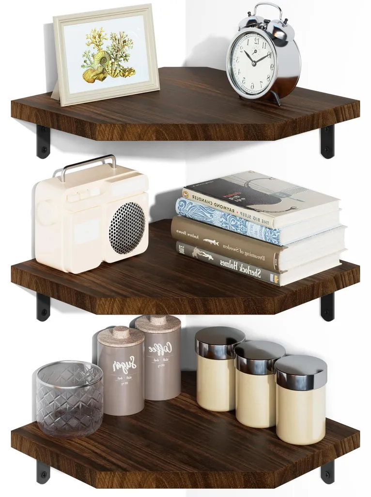 Étagère d'angle bois lot de 3 : gagnez de la place dans votre studio