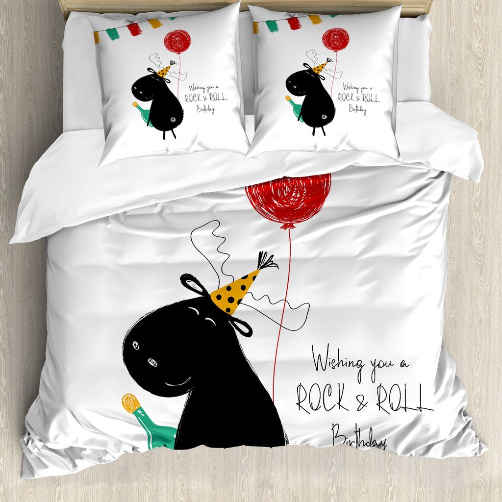 ABAKUHAUS Geburtstagsfeier Bettbezug Set für Einzelbetten, Rock and Roll Moose, Milbensicher Allergiker geeignet mit Kissenbezug, 155 cm x 220 cm ...