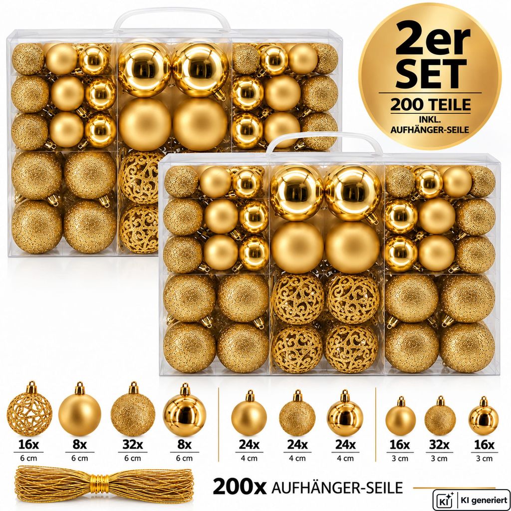 Weihnachtskugeln Set 200 Teilig Christbaumkugeln Baum Produktbild 