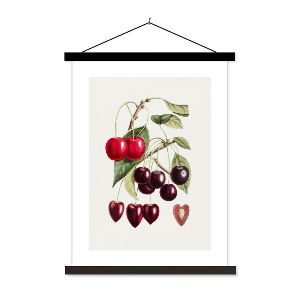 MuchoWow Textilposter Kirschen - Obst - Zweig 120x160 cm mit schwarzem Rahmen - Magnetischer