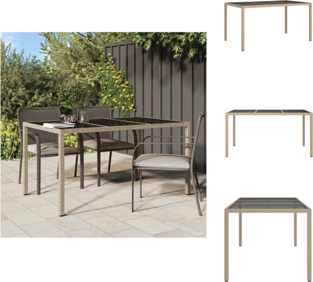 Tavolo da Giardino vidaXL 150x90x75 cm - Polyrattan Beige e Vetro Temperato