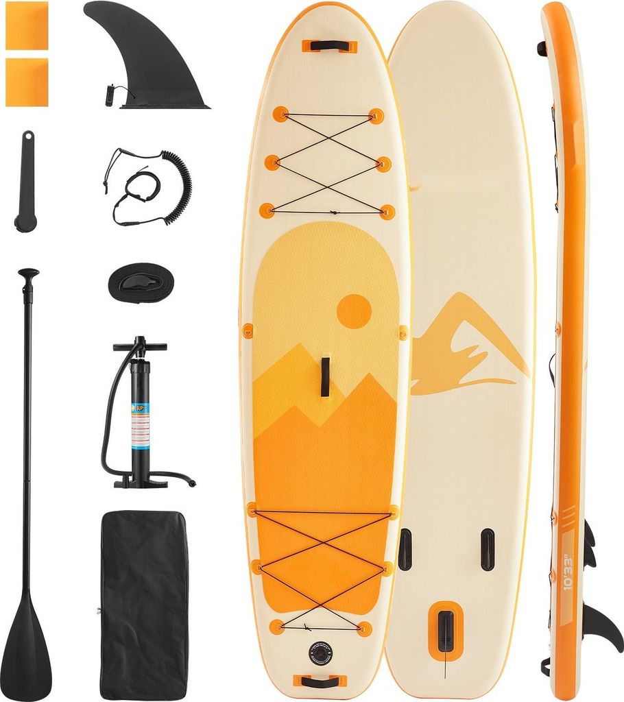 Aufblasbares SUP Board Paddleboard - Komplettset - Maße 305 x 84 x 15 cm - Inkl. Pumpe, Paddel, Finne, Rucksack - Rutschfestes Deck - Knöchellein...