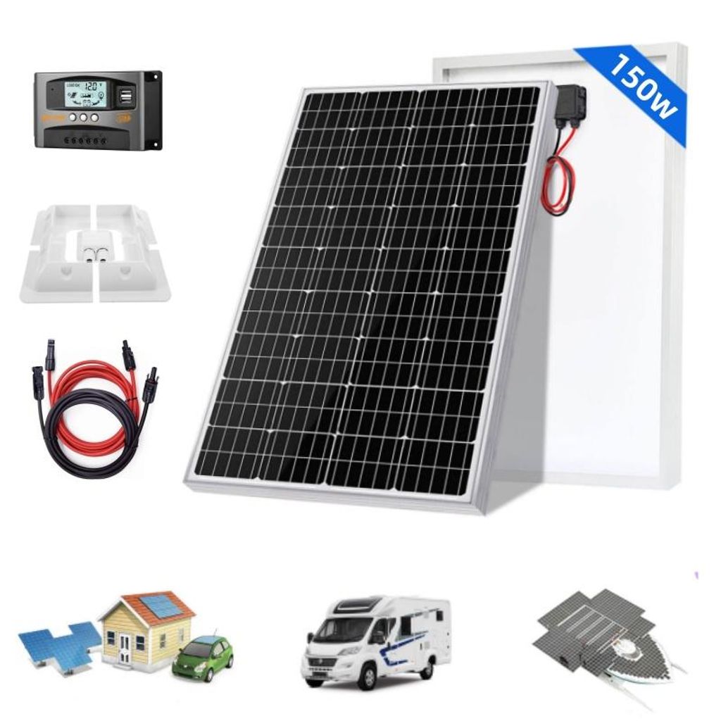 150W Solarpanel Kit 12V, Monokristalline Solarzellen, Hochwertiger Aluminiumrahmen, Effizientes PV-Modul für Balkonkraftwerk, Wohnmobil, Garten & ...