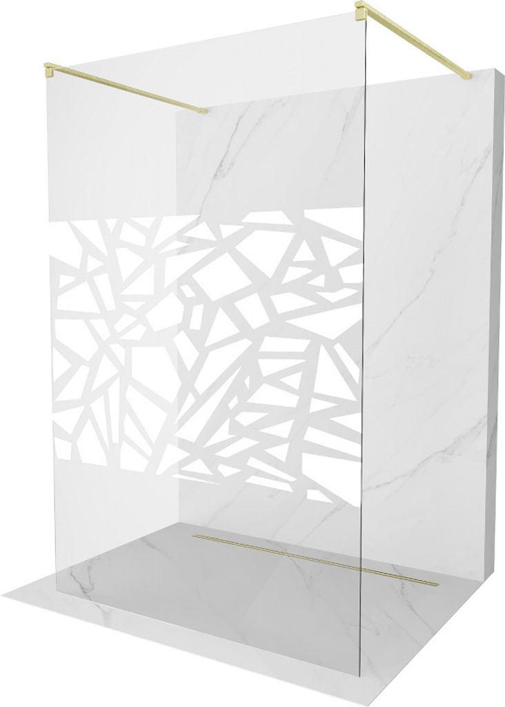 Mexen Kioto freistehende Duschwand 130 x 200 cm, weißes Muster 8 mm, gebürstetes Gold - 800-130-002-55-85