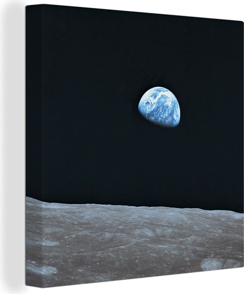 MuchoWow - Leinwandbilder - Die Erde vom Mond aus, Wandbild, Wanddeko Bilder Wohnzimmer, 20x20 cm