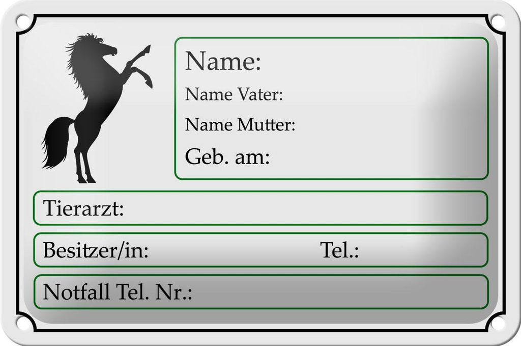 Blechschild Spruch 18x12cm Pferde Name Vater Mutter geb. am