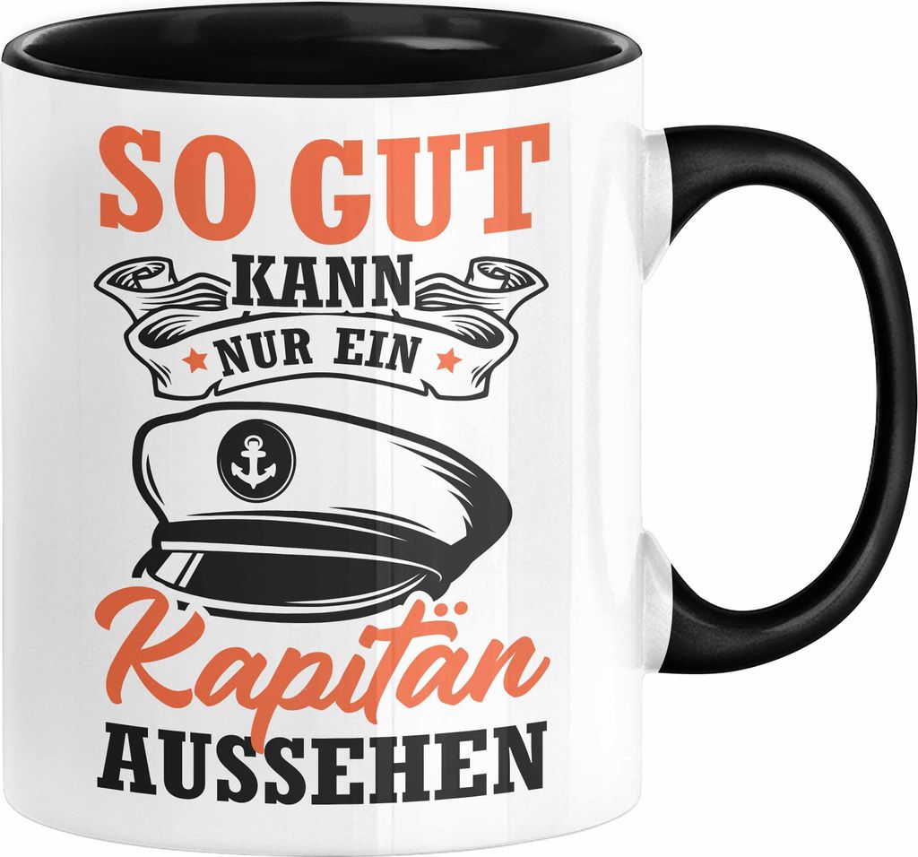 Segler Tasse Geschenk Kapitän Segelboot Anker Matrose Seemann Geschenkidee Navigation Kompass So Gut Kann Nur Ein Kapitän Aussehen (Schwarz)