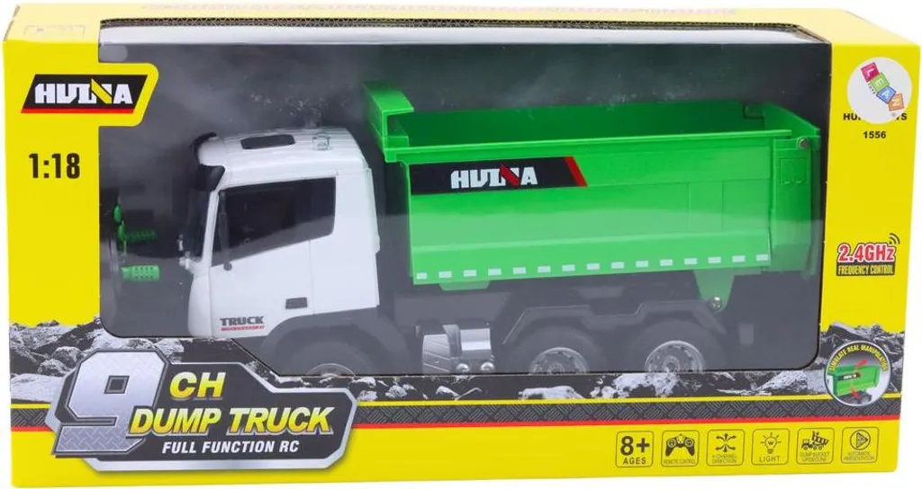 Camion benne télécommandé Rc 1:18 vert avec batterie rechargeable USB - 8