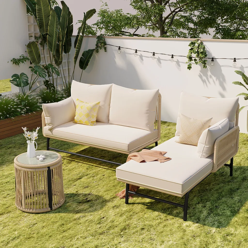 Aménagement Balcon et Terrasse : Salon Lounge 4 Personnes Beige et Acier