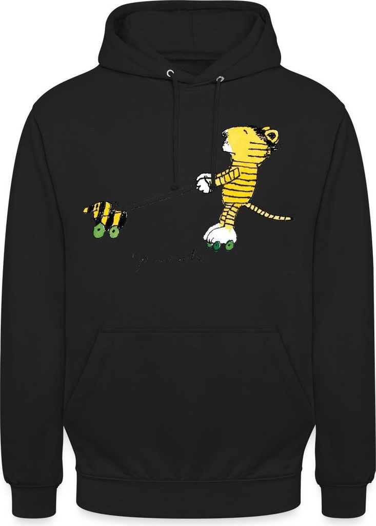 Spreadshirt Janosch Tiger auf Rollschuhen Uni Hoodie, S, Schwarz