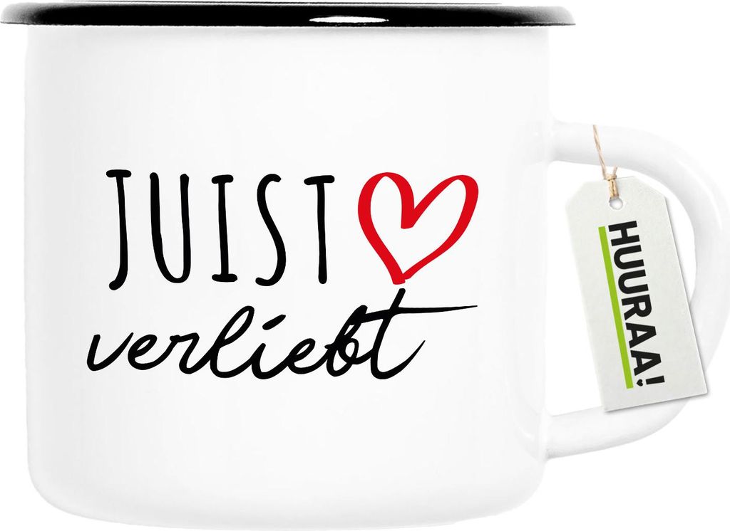 Huuraa Emaille Tasse Juist verliebt 300ml Vintage Campingbecher Geschenkidee