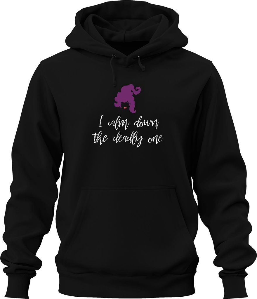 I calm down the deadly one Hexe Halloween Geschenk Spruch Retro Uni Hoodie Kapuzenpullover, Schwarz, S