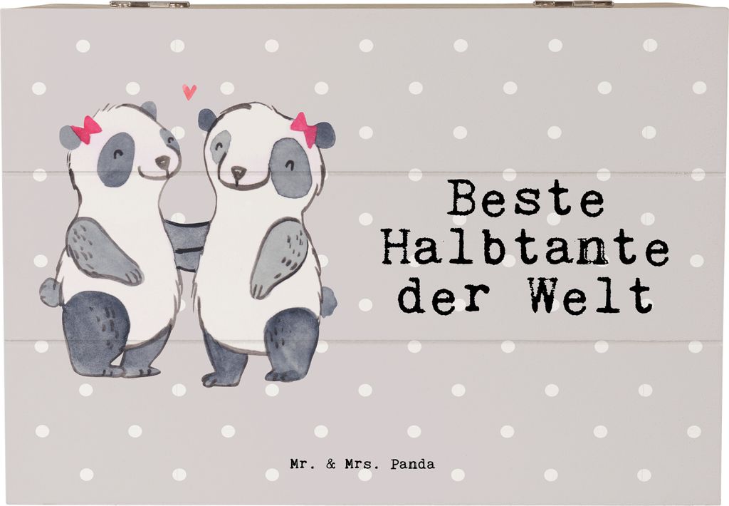 Mr. & Mrs. Panda Kiste Panda Beste Halbtante der Welt 22 x 15 cm - Grau Pastell - Geschenk, Stief, Stiefgeschwister, Geschenkbox, Schatulle, Schatz...