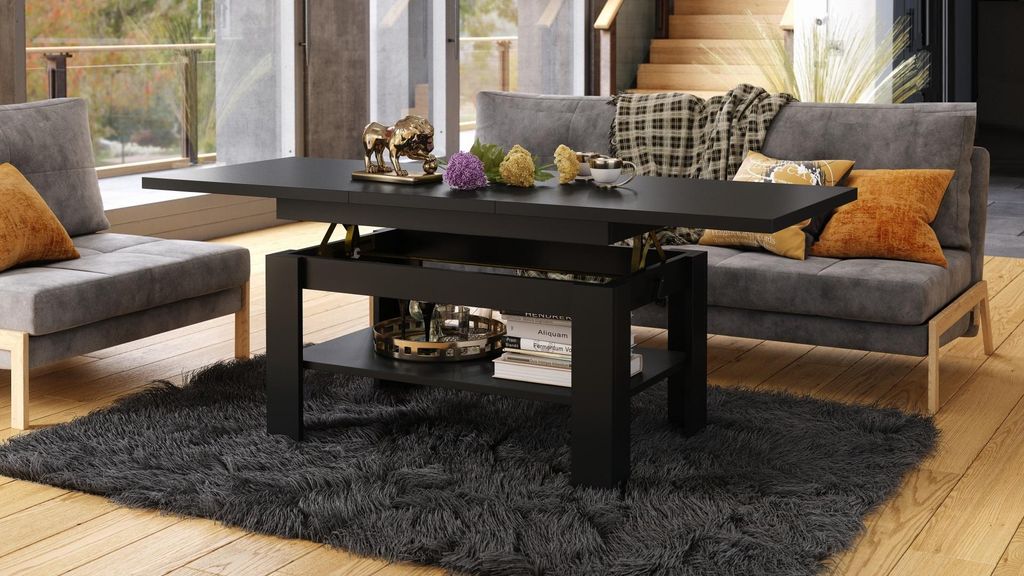 Design Couchtisch Tisch Rio stufenlos höhenverstellbar 55 - 67 cm ausziehbar 130 - 170cm mit Ablagefläche Esstisch