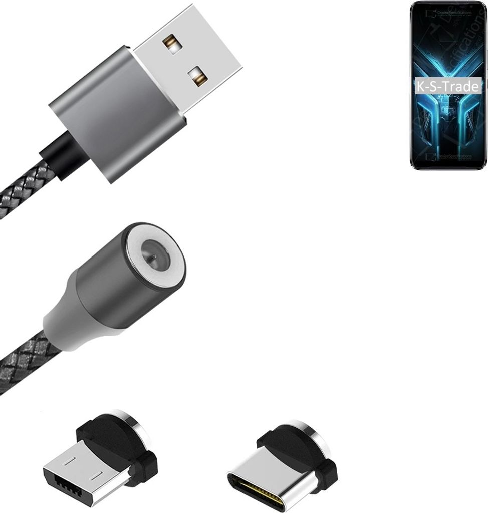 K-S-Trade Hochwertiges Magnet-Lade-kabel Sync-Kabel Daten-Kabel für ZTE Blade V2020 5G mit USB-Typ-C-Anschluss und Micro-USB-Anschluss 2A bis zu
