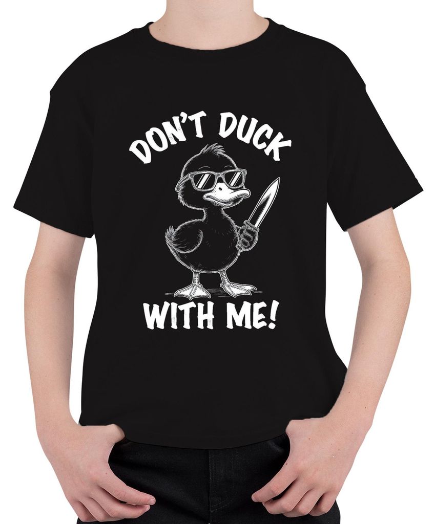 Don't Duck With Me Ente Sonnenbrille Messer lustig Geschenk Uni Kinder T-Shirt, Schwarz, 104