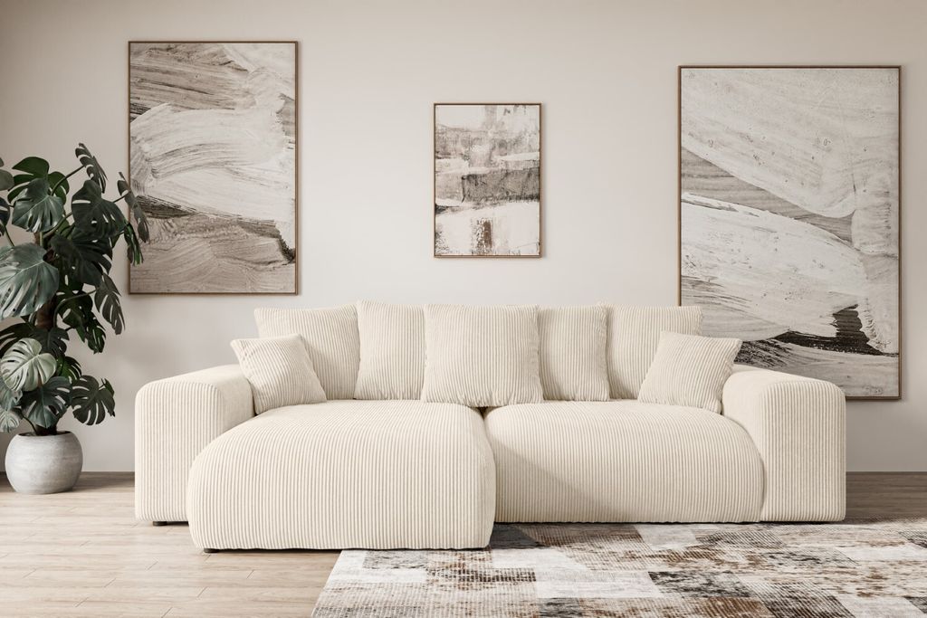 Ecksofa mit Schlaffunktion und Bettkasten ESKAR-L -266x176x72 cm Beige- Corner Sofa Bett Eckcouch Couch L-Form Schlafcouch Ausziehbar Wohnlandschaf...