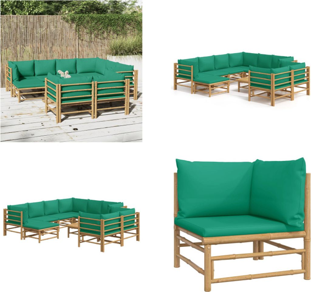 vidaXL 10 tlg. Garten Lounge Set mit Grünen Kissen Bambus - Garten Lounge Set - Garten Lounge Sets - Lounge Set - Gartenmöbel Set