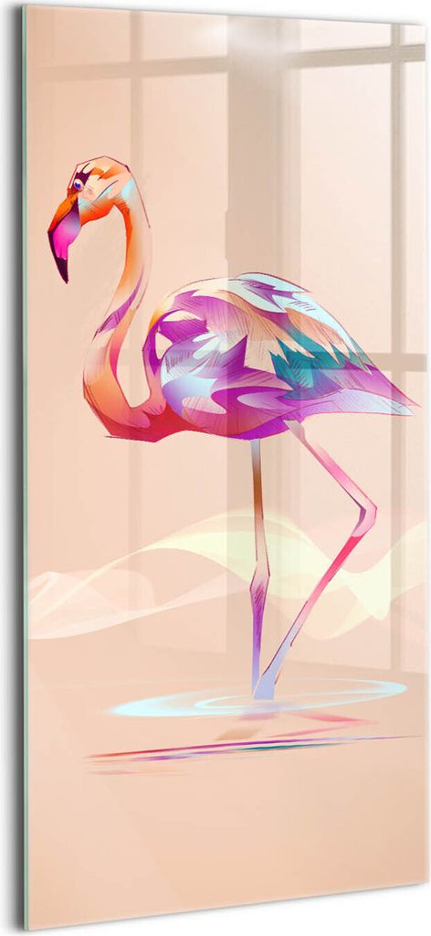 Designer Glasbild - Wandbild - Glas Bild - 70x140 cm - Moderne Flamingo-Illustration