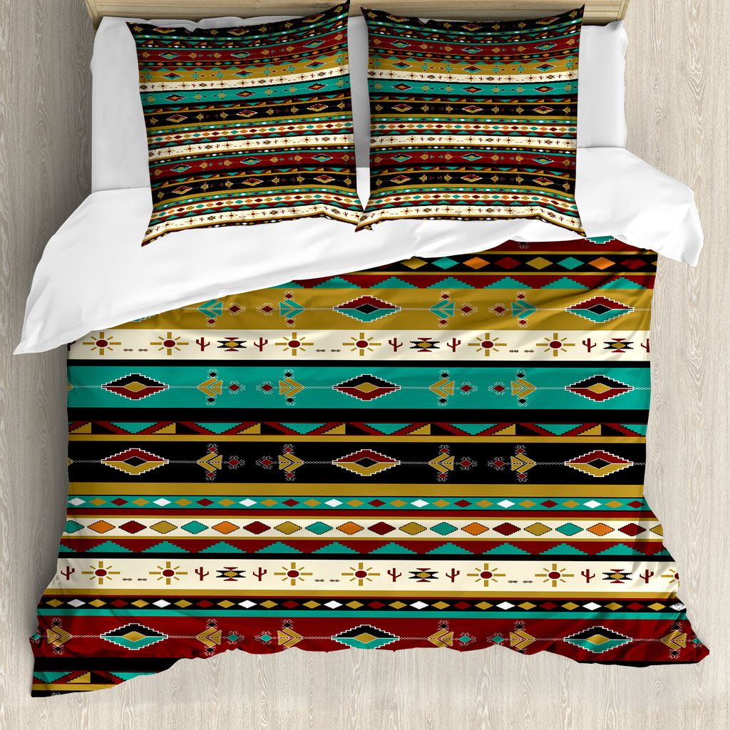 ABAKUHAUS Ethnisch Bettbezug, Themen Folkloric Motiv, Milbensicher Allergiker geeignet mit Kissenbezügen, 200 cm x 200 cm - 80 x 80 cm, Mehrfarbig