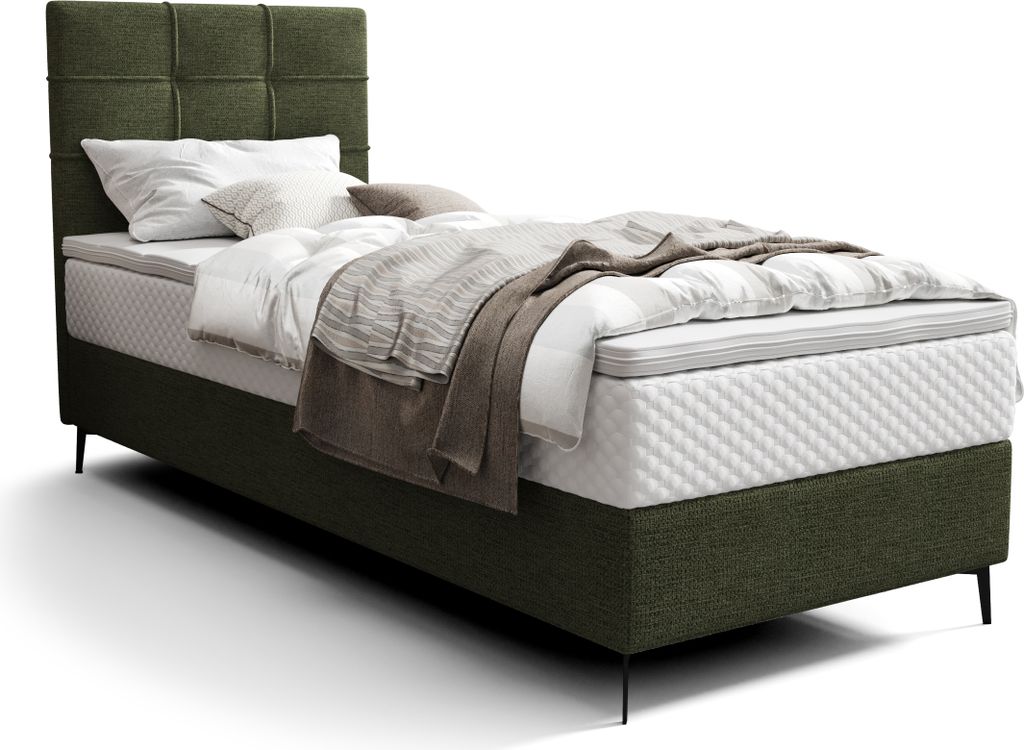 Roe Furniture | Polsterbett - INAO - 90x200 cm - Grün - Mit Bonell-Matratze - Rechte - Boxspringbett - Bett mit Bettkasten - Tagesbett