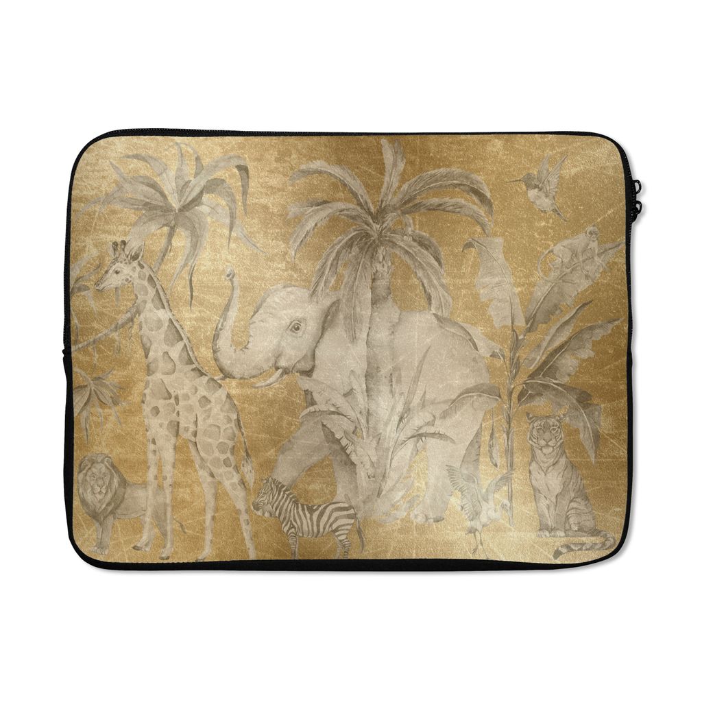 MuchoWow Laptop Hülle 17 Zoll Laptoptasche Dschungel - Kinder - Gold - Tiere - Zipper - Schutzabdeckung