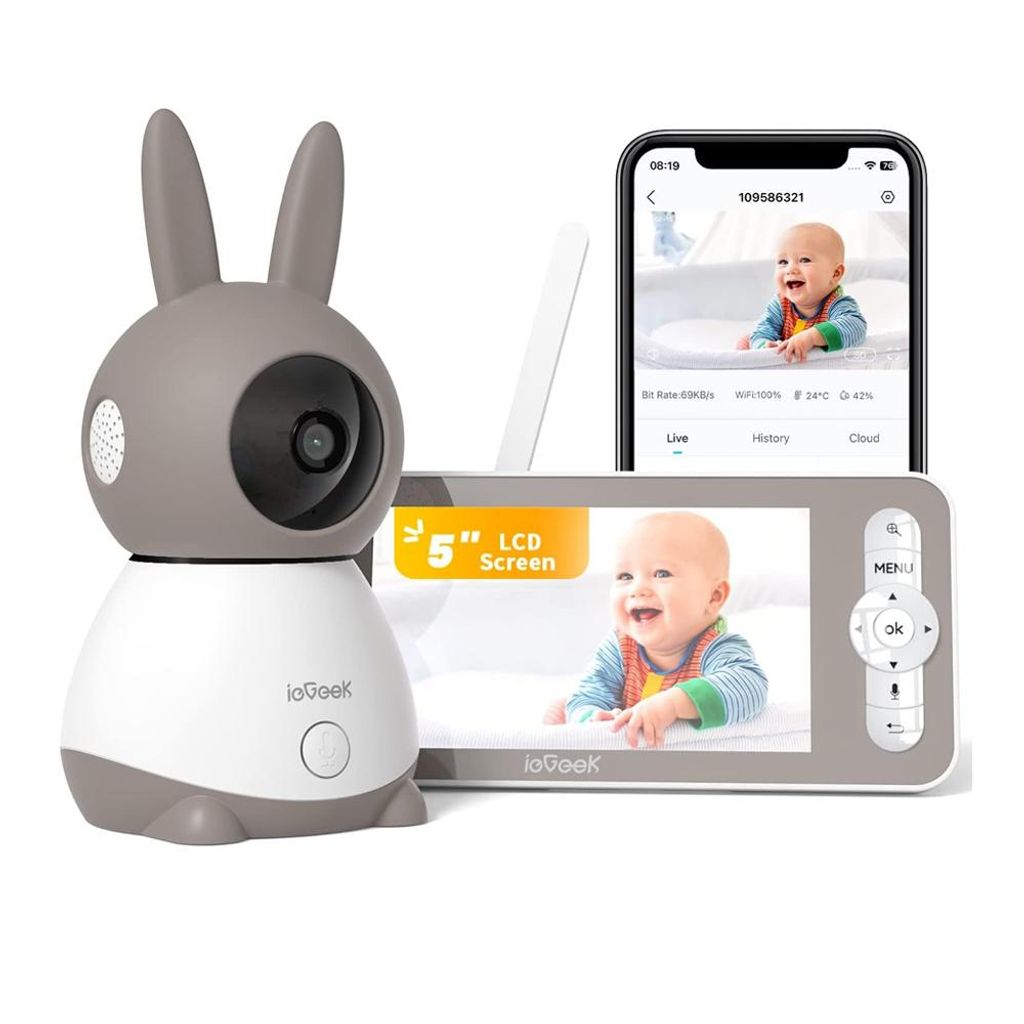 BOIFUN Babyphone mit Kamera, Babyphone mit Geräuscherkennung, 5" FULL HD Bildschirm, Infrarot-Nachtsichtkamera