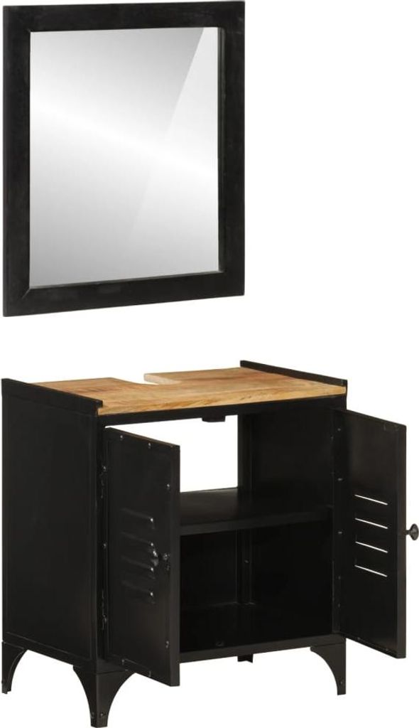 vidaXL 2-tlg. Badmöbel-Set Eisen und Massivholz Mango Produktbild 