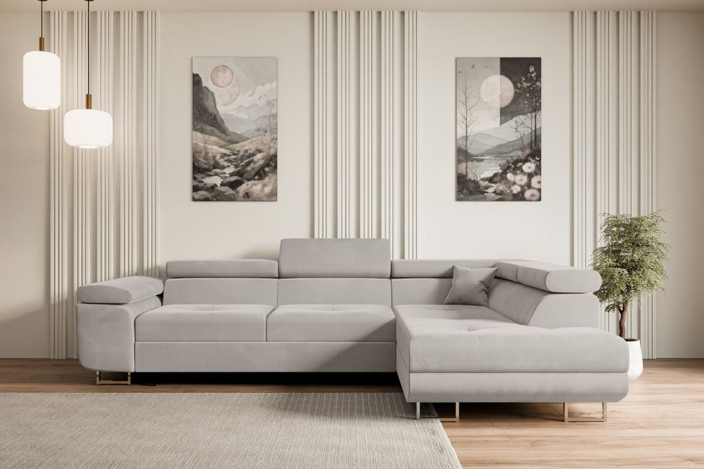 ALTDECOR Ecksofa mit Schlaffunktion und Bettkasten GUSA-L - 272x202x107 cm Hellbraun - Corner Sofa Bett Eckcouch Couch L-Form Schlafcouch Ausziehba...
