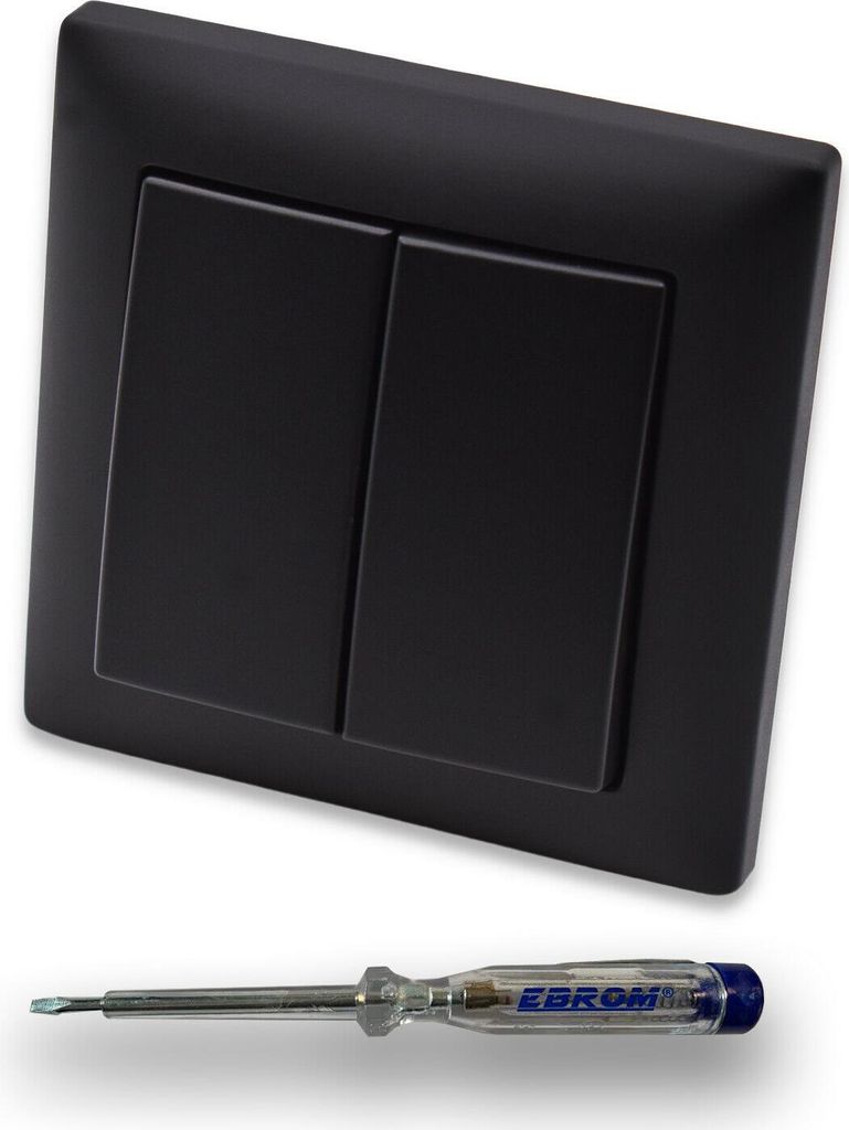 BUSCH JÄGER Serienschalter 2000/5 US BBBlack Wippe + Rahmen - Schwarz MATT