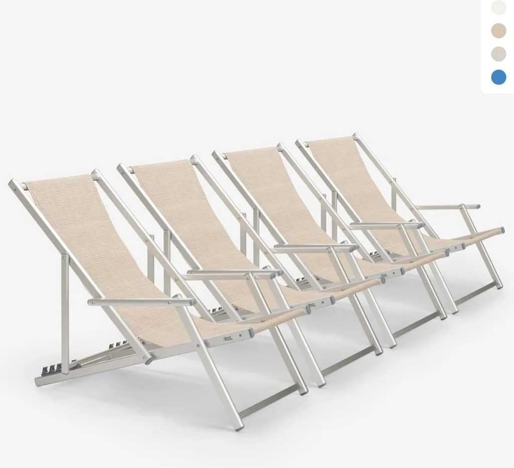 Set de 4 chaises longues Riccione Gold Lux en aluminium pliable Beige