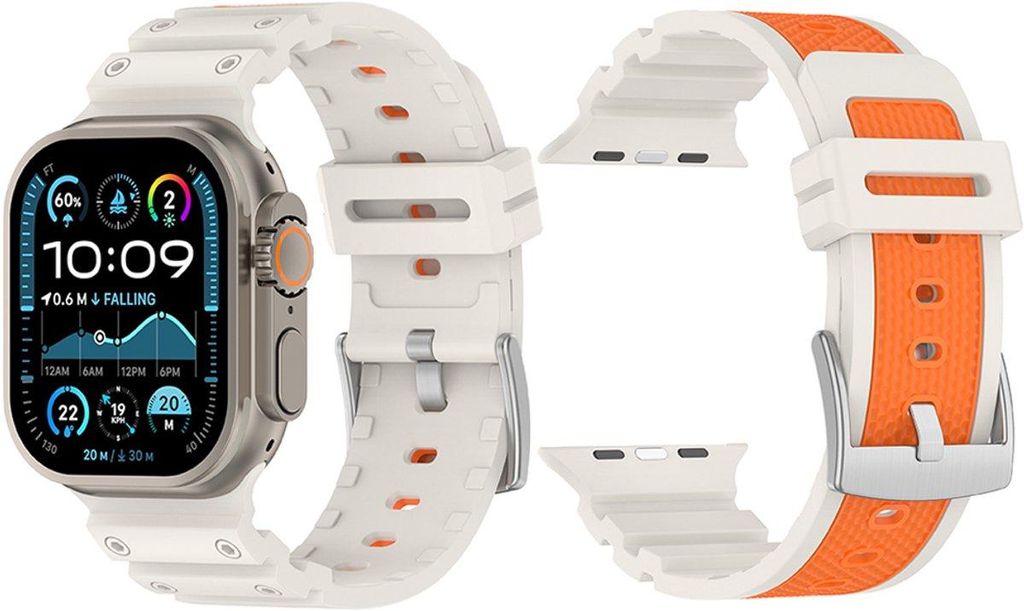 Stravo Silikon-Uhrenarmband im mechanischen Look – Für Apple Watch 42/44/45/46/49 mm (Serie 1–11 & Ultra) – Zweifarbiges Design – Starligh...