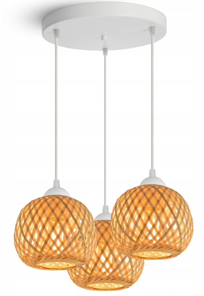 LUXOLAR Pendelleuchte Natural Bambus 3 flammig E27 60 W - Deckenleuchte BOHO Design - Hängelampe für Wohnzimmer, Küchen