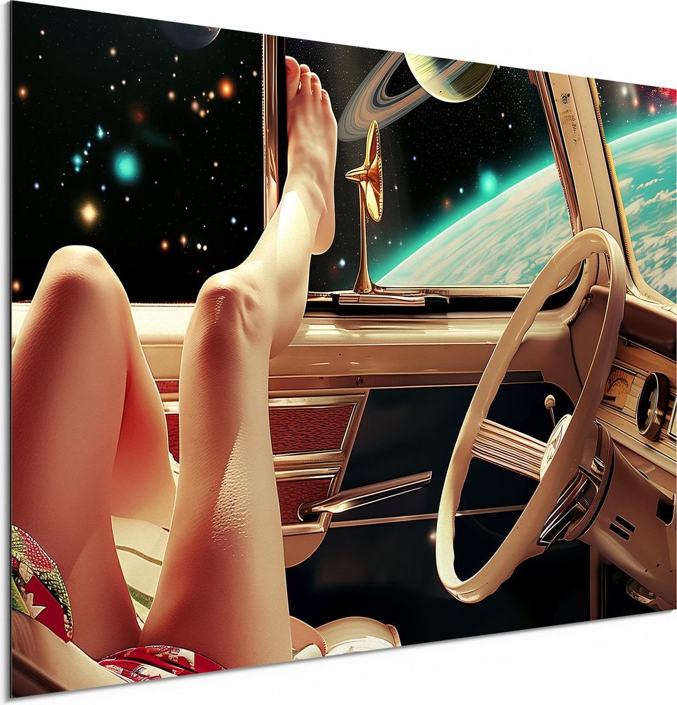 DEQORI Alu-Dibond Bild Weiß 60x40 cm 'Roadtrip durchs All' Wandbild Metall dünn Design