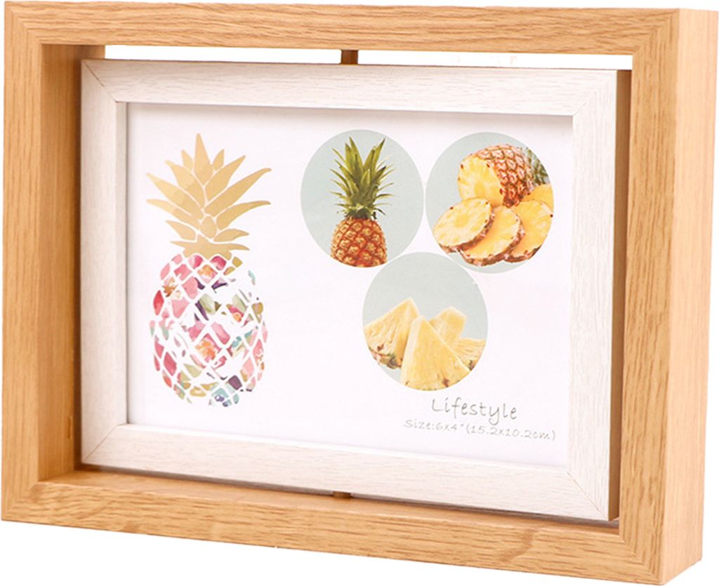 Drehende Bilderrahmen mit Glasabdeckung Austauschbar exquisites rustikaler vertikaler/horizontaler Desktop Display Nordischer Stil doppelseitiger F...