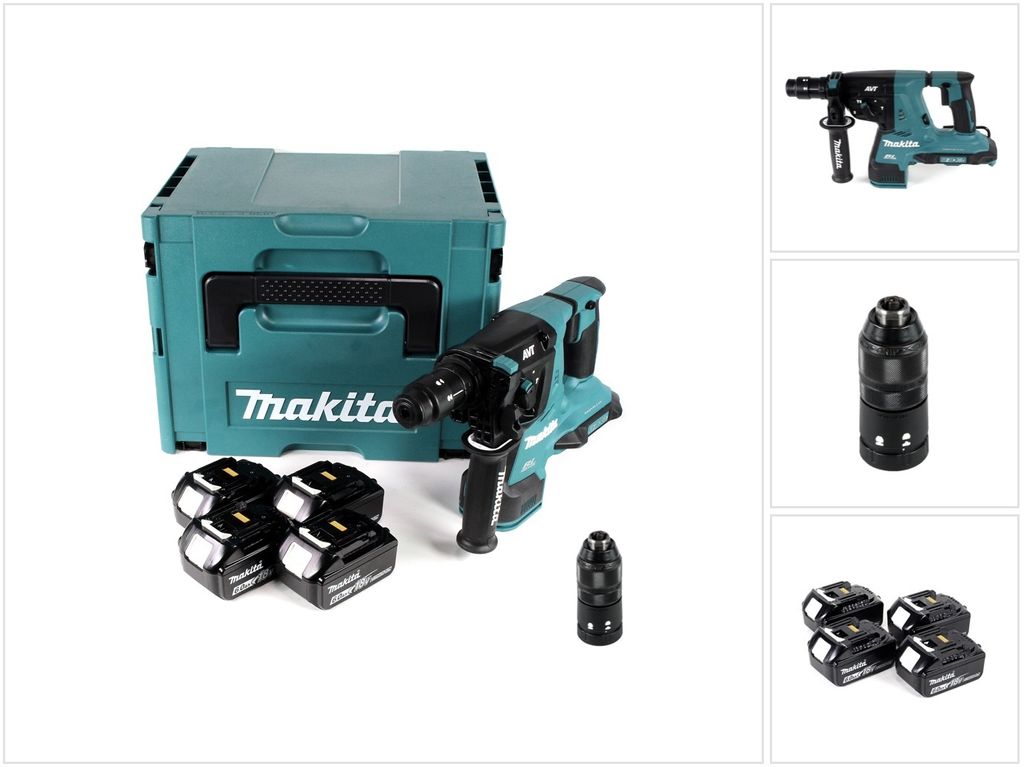 Makita DHR 281 G4J Brushless Akku Bohrhammer 28 mm 2x 18 V für SDS-PLUS mit Schnellwechselfutter im Makpac + 4x 6,0 Ah Akku - ohne Ladegerät