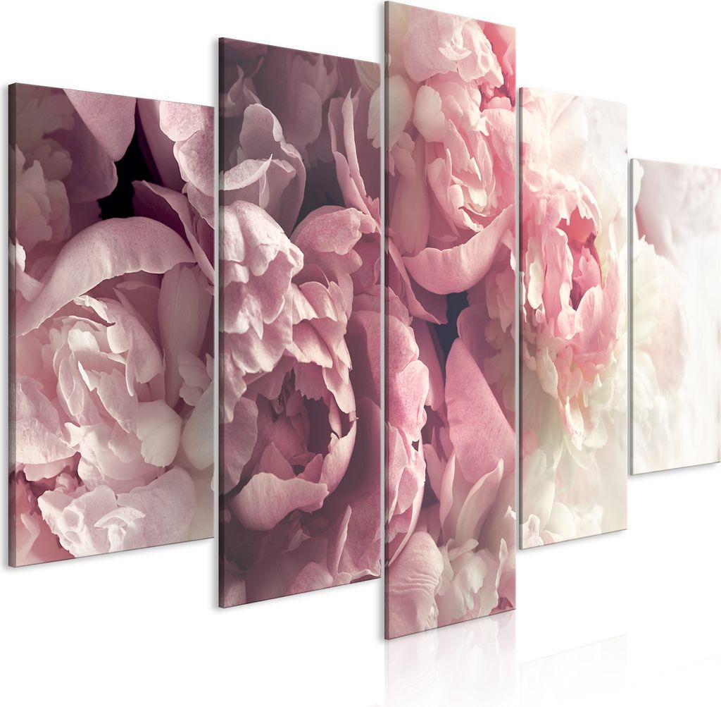Leinwandbilder Blumen 200x100 cm Vlies Leinwandbild 5 tlg Kunstdruck modern Wandbilder XXL Wanddekoration Design Wand Bild - Päonie Pfingstrose Na...
