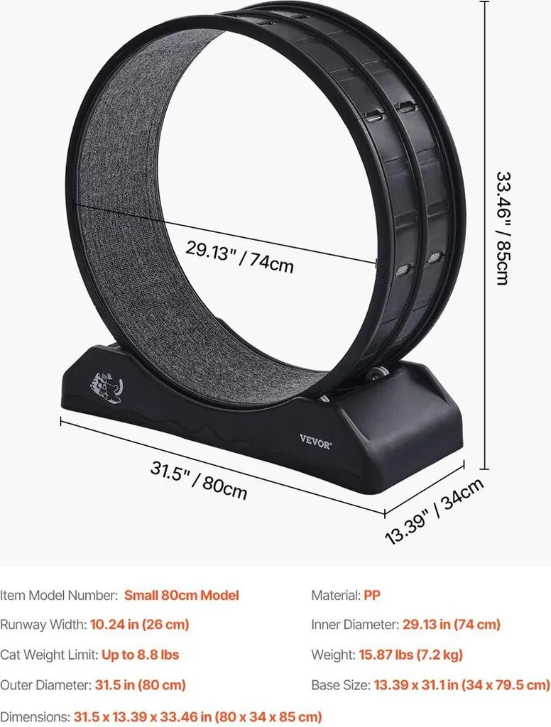 Roue d'exercice chat contre l'obésité 80cm - Tapis de course noir