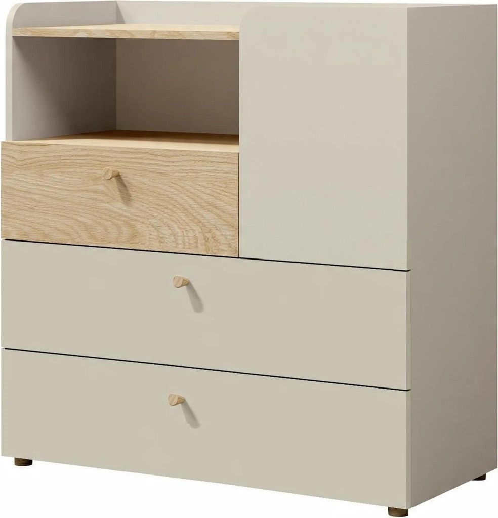 Tkmoebel 10 Yuki Kommode 90 x 40 x 93cm graubeige + geölte Eiche