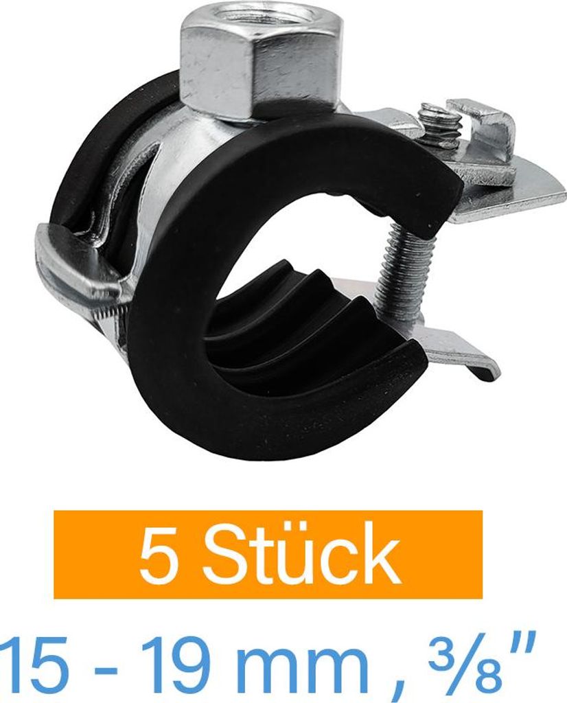 5x Stahl Rohrschelle 15-19mm 3/8 Zoll Rohrhalter Rohrhalterung Rohrbefestigung