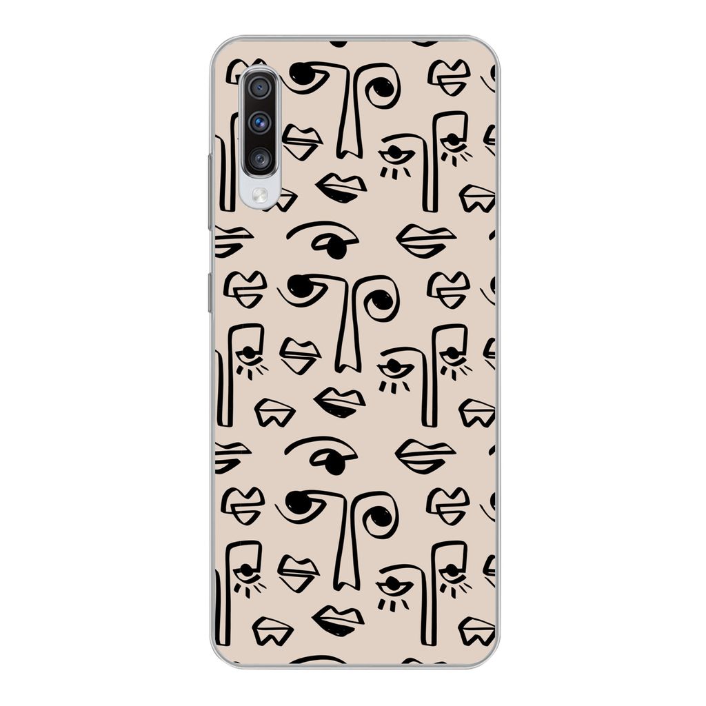 MuchoWow Handyhülle Schutzhülle Hülle für Samsung Galaxy A70 Muster - Lippen - Strichzeichnungen Silikon Softcase Handy Hülle - Schutzhaube