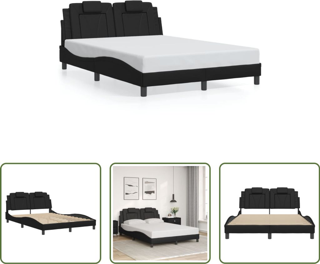 The Living Store Bettgestell mit Kopfteil Schwarz 140x200 cm Kunstleder