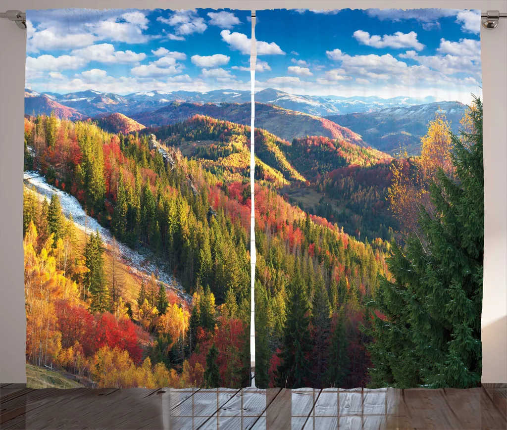 ABAKUHAUS Espe Tenda rustica, Carpazi in autunno, Soggiorno Nastro universale Tende con passanti e ganci, 280 x 175 cm, Multicolore