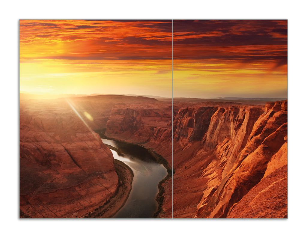 Wallario Herdabdeckplatte aus Glas, Größe 70 x 52 cm 2-teilig, Motiv Grand Canyon bei Sonnenuntergang