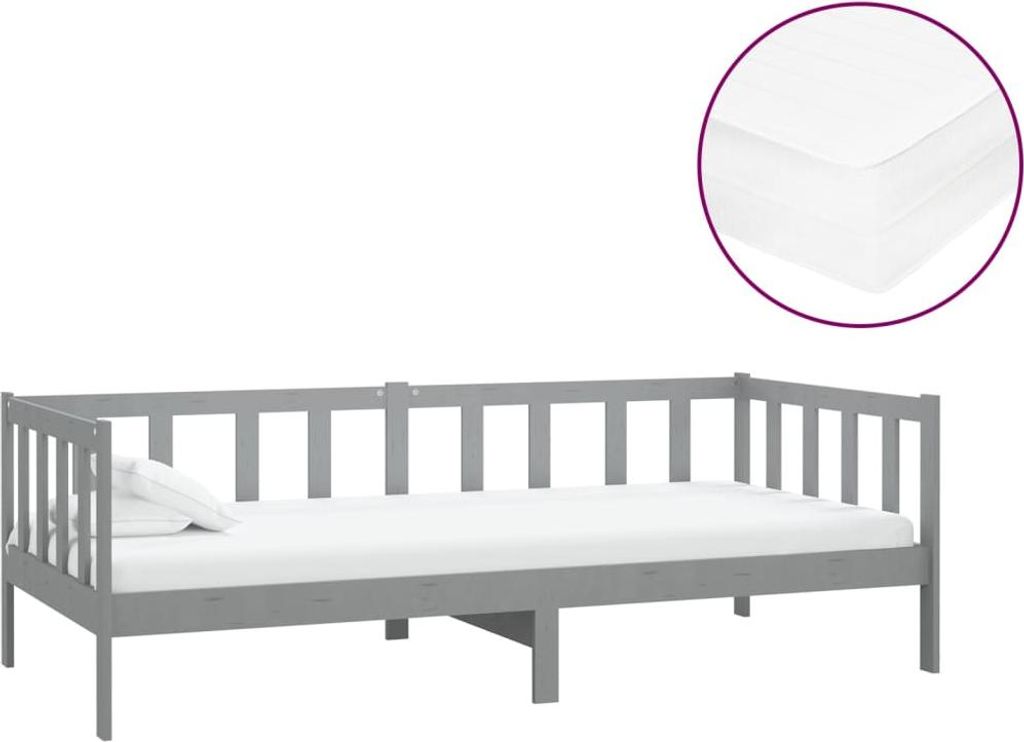 vidaXL Tagesbett mit Matratze 90x200 cm Grau Kiefer Massivholz