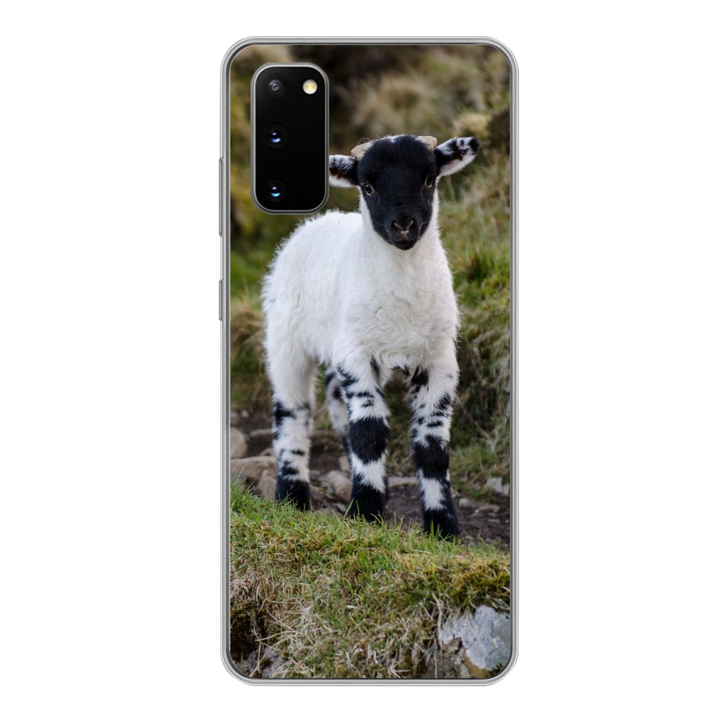 MuchoWow Handyhülle Schutzhülle Hülle für Samsung Galaxy S20 Lamm - Schwarz - Weiß - Tupfen Silikon Softcase Handy Hülle - Bild