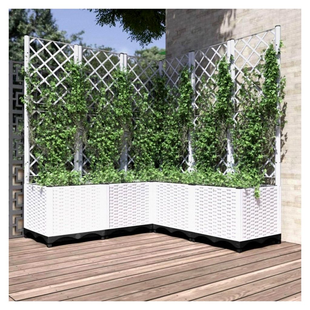 Pflanzkasten mit Spalier, Blumenkasten mit Rankgitter, Gartenspalier für Kletterpflanzen, Blumenkasten für Garten, Balkon Terrasse, 120 x 120 x 1...
